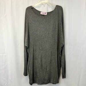 Glamour Farms Womens Tunic Top Solid Gray Long Dolman Sleeve Stretch Knit S